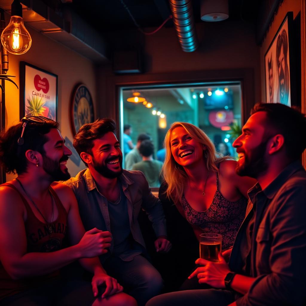 Friends laughing in our Woodstock lounge