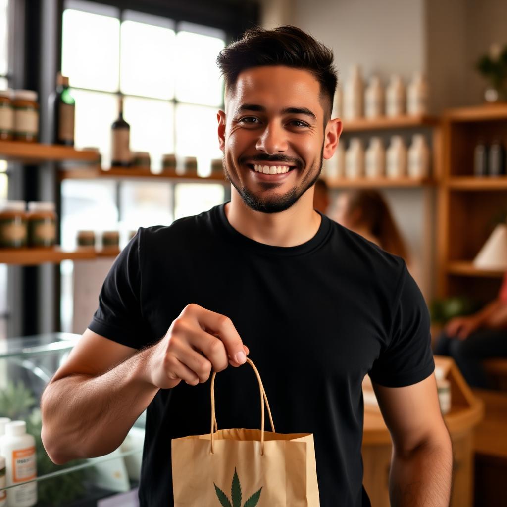 A happy customer leaving the store